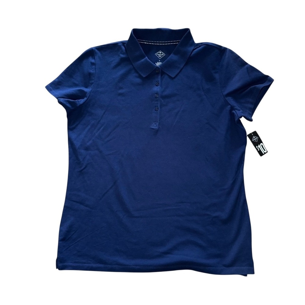 St. Johns Bay Womens Navy Blue Short Sleeve Polo Shirt Cotton Blend Sz Large NWT